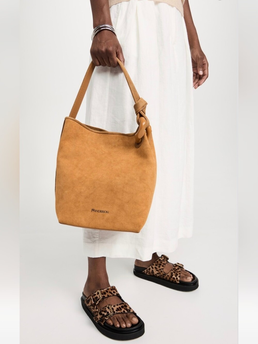 JW ANDERSON Canvas Corner Chain Bucket Bag-Caramel